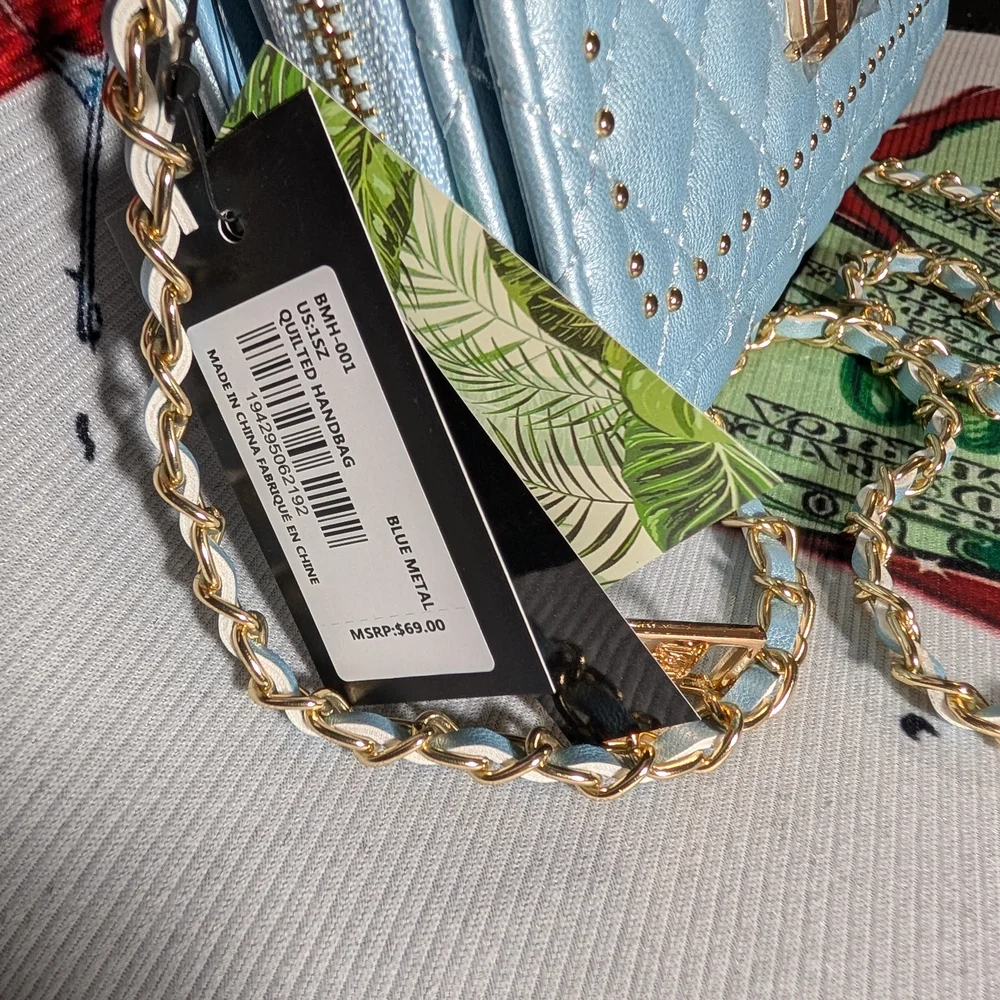 Badgley Mischka Quilted Light Blue Clutch‎